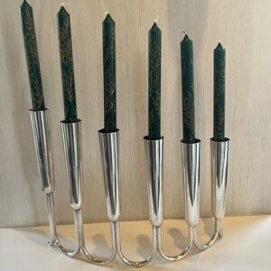 Italian Sleek Sterling silver 800 signed modern candelabra